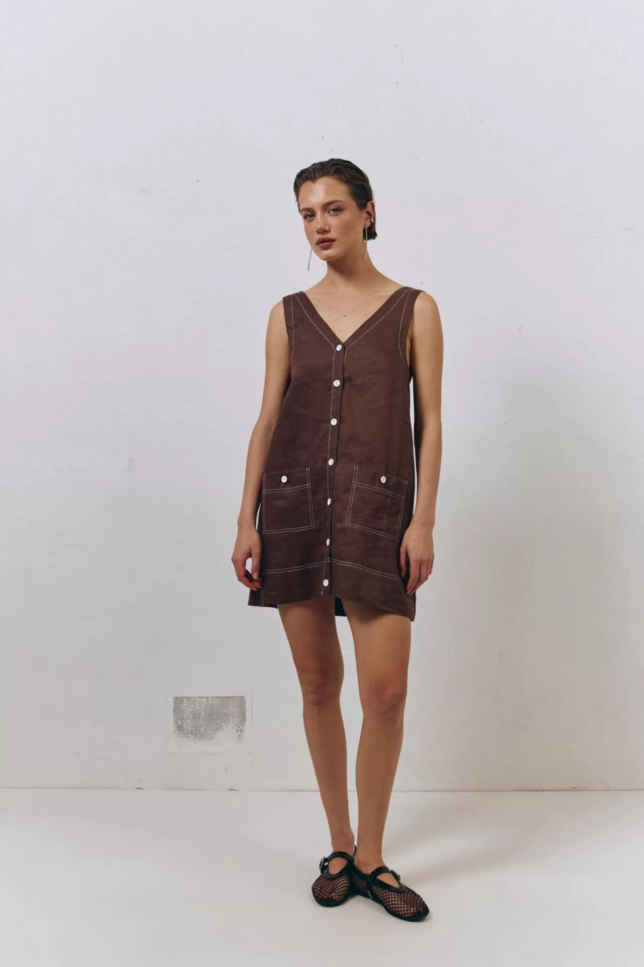 Cheap VRG GRL Alice Linen Mini Dress Brown