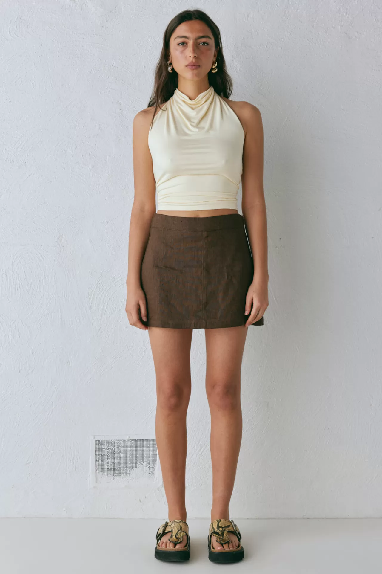 Cheap VRG GRL Blanco Linen Mini Skirt Chocolate