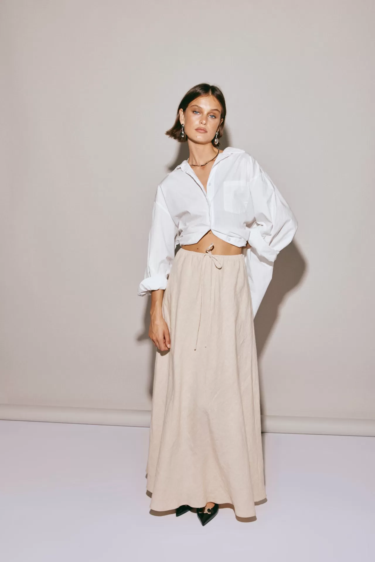 Fashion VRG GRL Elodie Linen Maxi Skirt Oatmeal