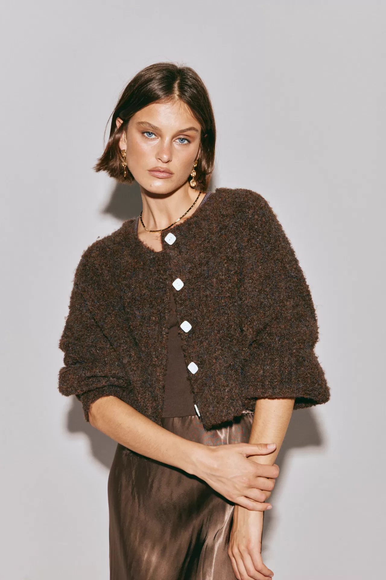 Best VRG GRL Elsie Knit Cardigan Chocolate