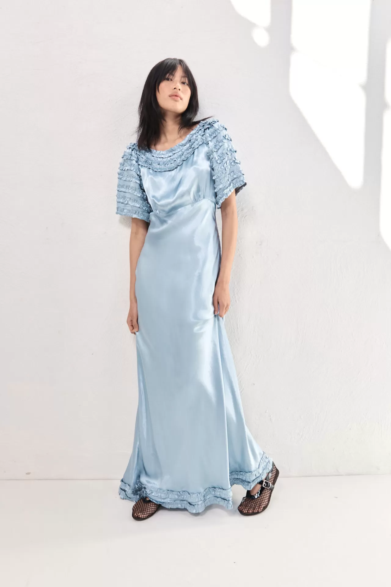 Fashion VRG GRL Freja Satin Maxi Dress Sky