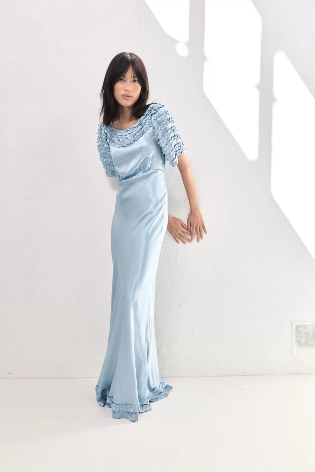 Fashion VRG GRL Freja Satin Maxi Dress Sky