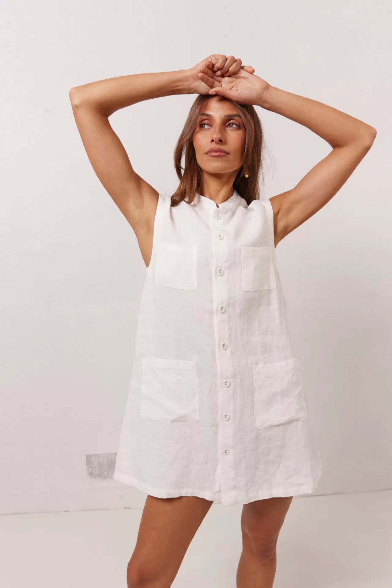 Flash Sale VRG GRL Jean Linen Mini Dress White