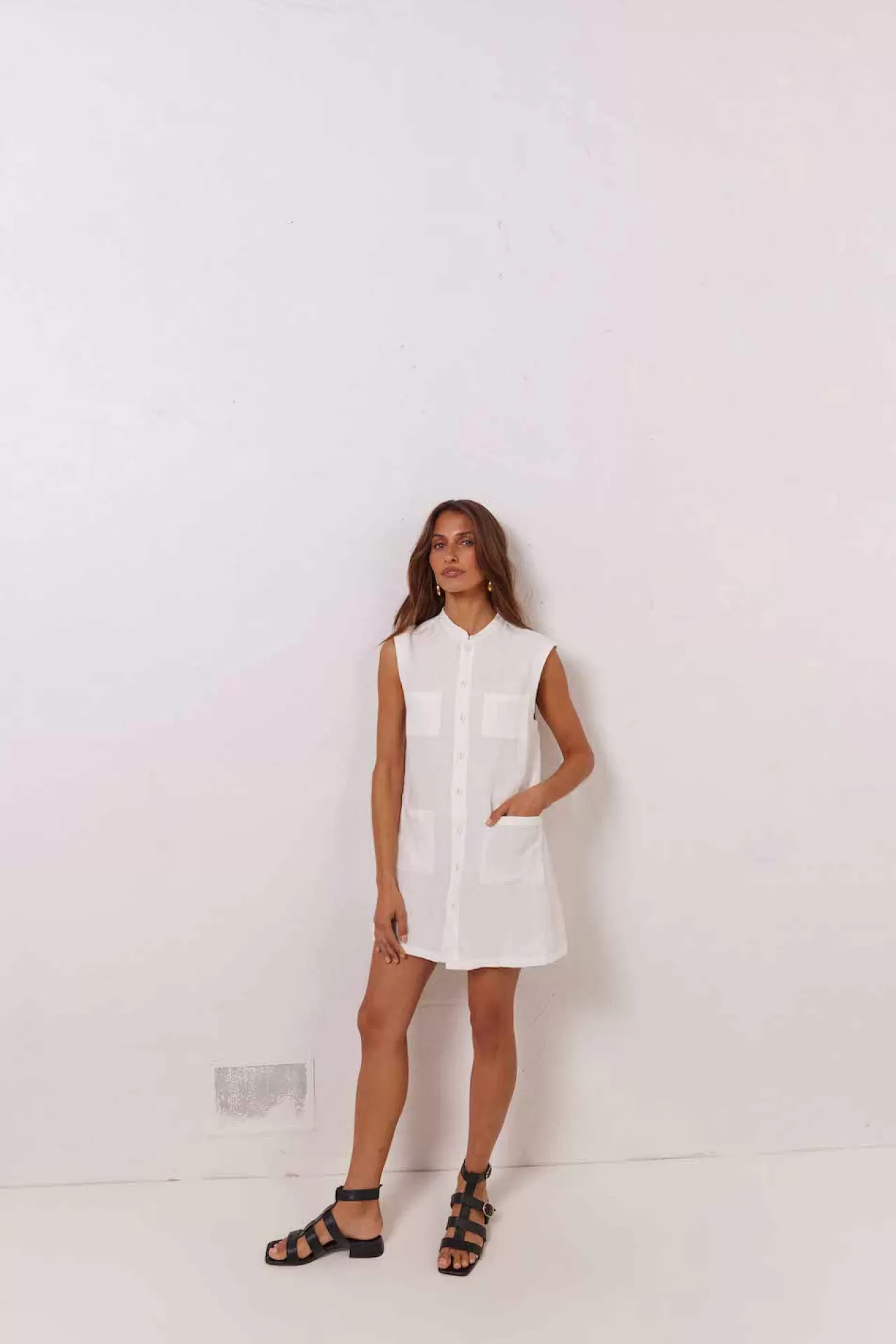 Flash Sale VRG GRL Jean Linen Mini Dress White