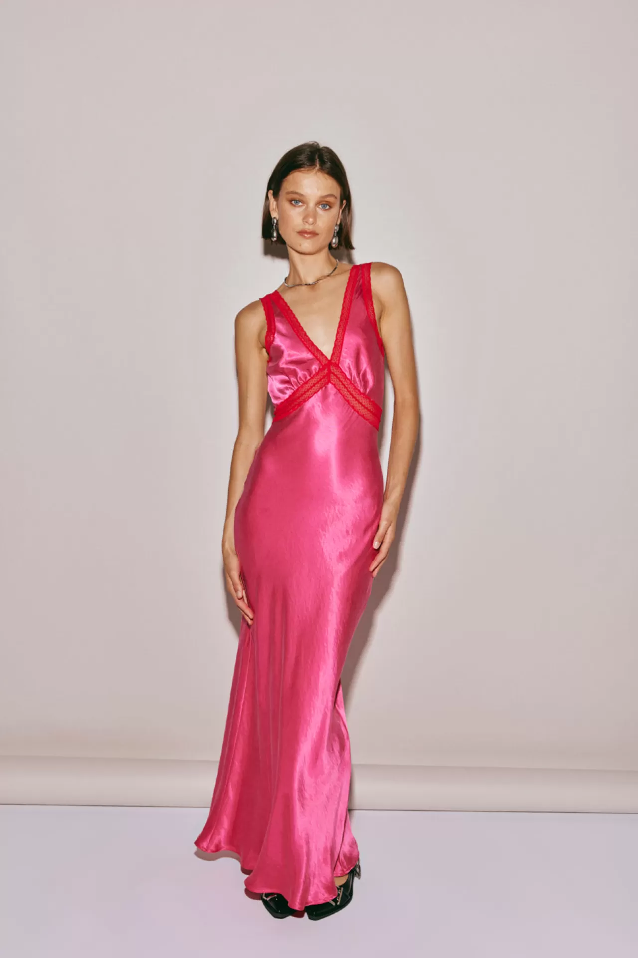 Clearance VRG GRL Meet Me On The Dance Floor Bias Cut Maxi Dress Fuchsia
