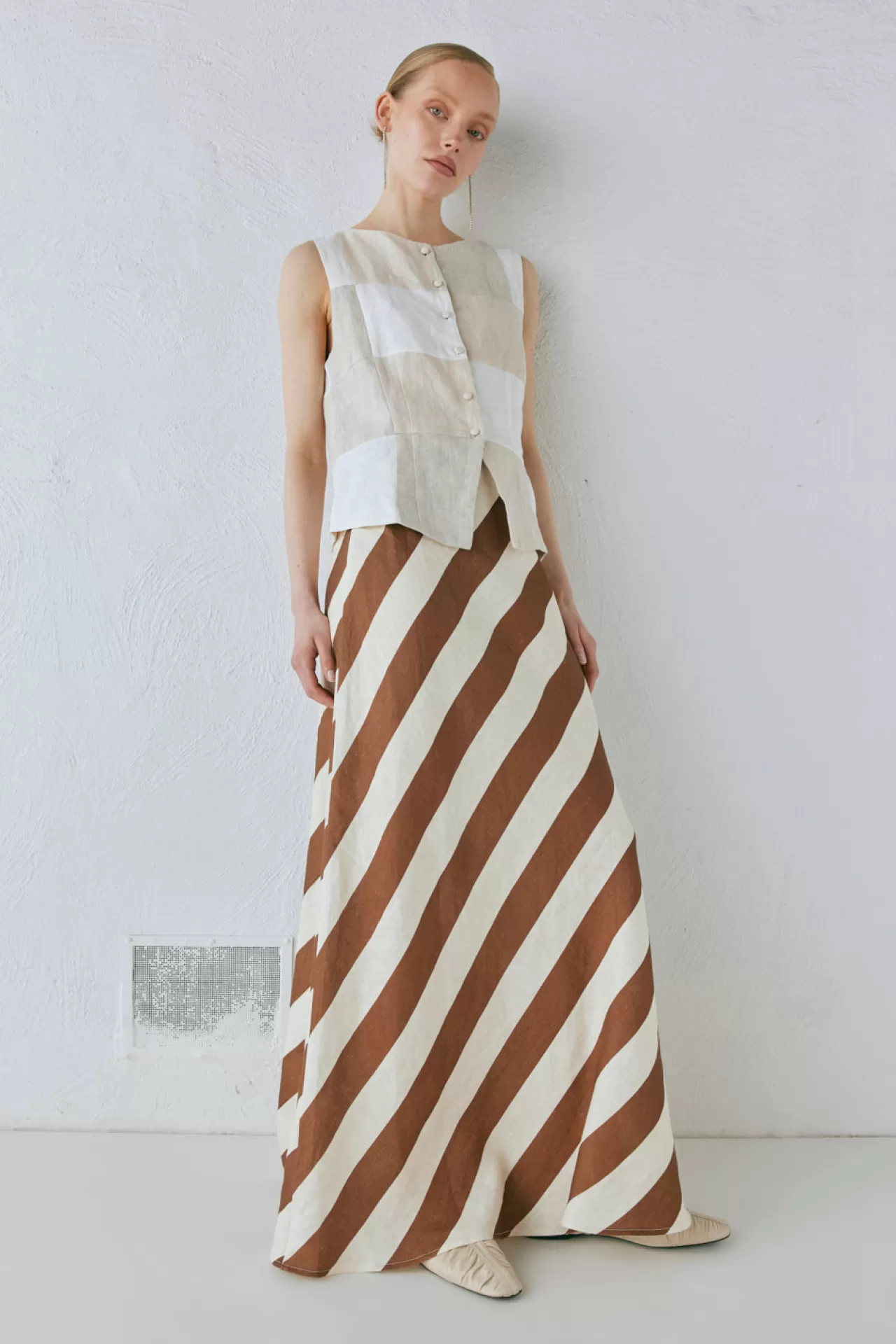 Cheap VRG GRL Sun Linen Maxi Skirt Stripe