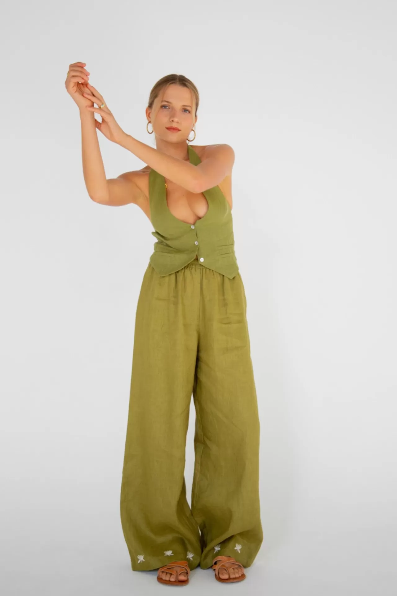 Best VRG GRL Terra Rossa Linen Pants Sage