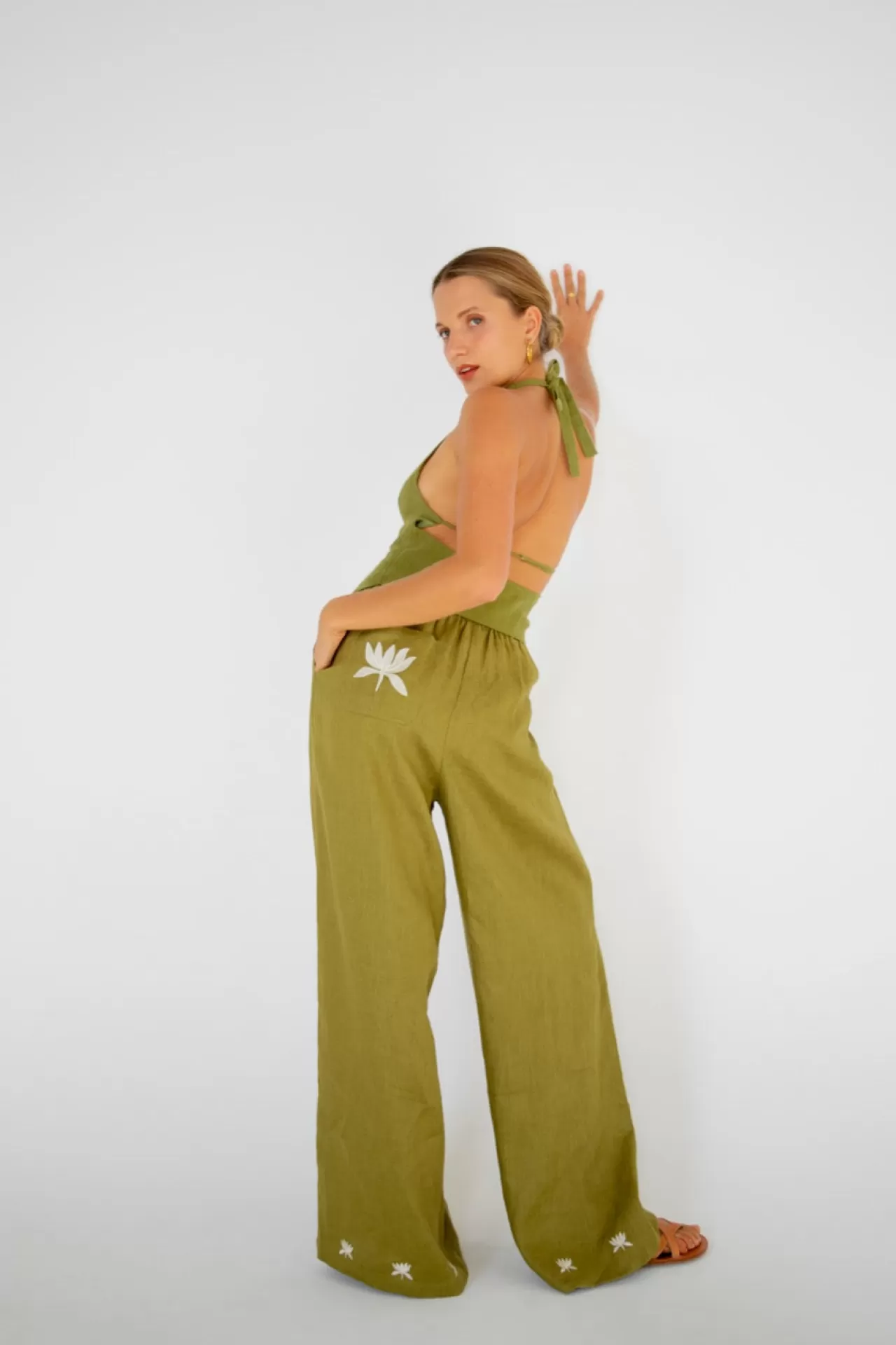 Best VRG GRL Terra Rossa Linen Pants Sage